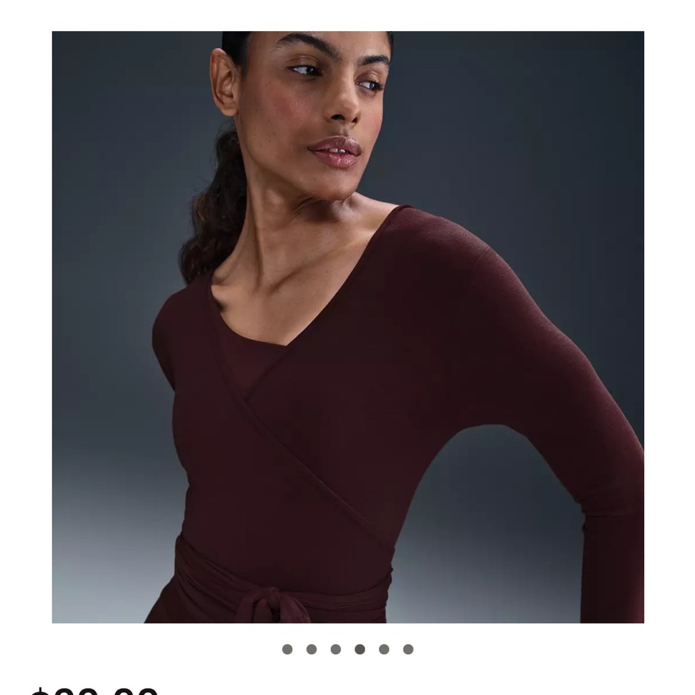 Nike Women's One Relaxed Dri-FIT wrap Top in Burgandy crush